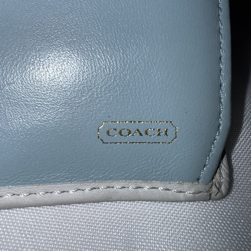 COACH BLEEKER WHITE LEATHER SNAP FLAP BLUE/WHITE DENIM SIGNATURE C LONG WALLET - Picture 8 of 16